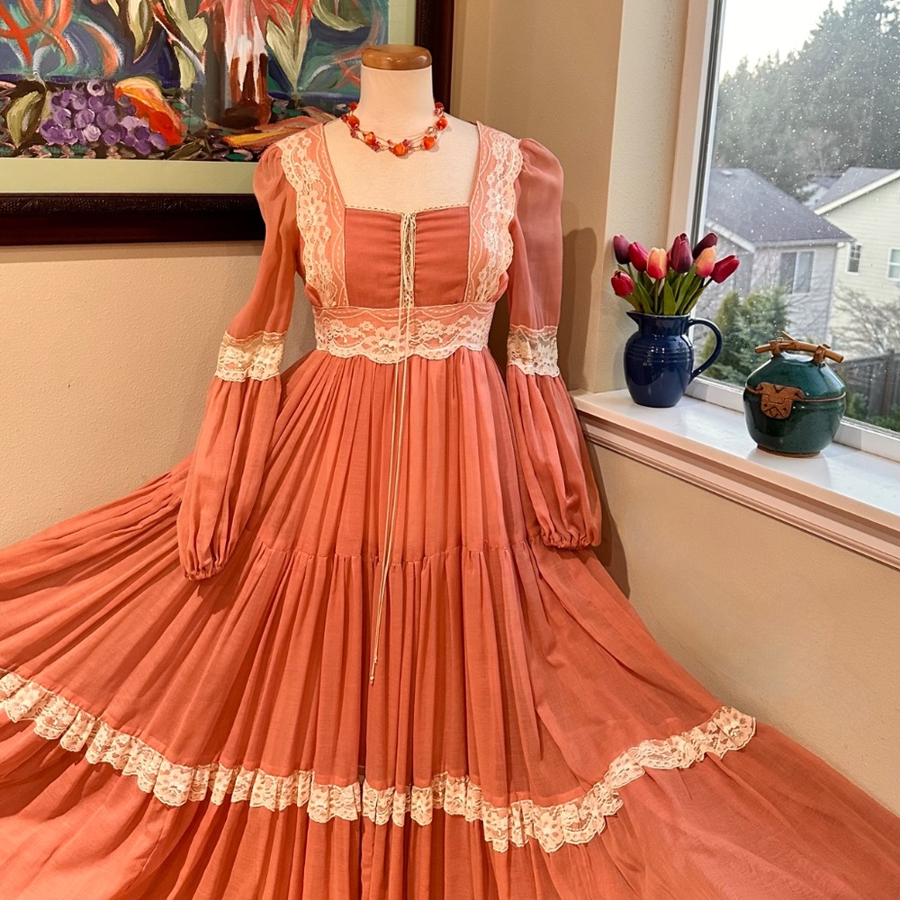 Vtg 70s Gunne Sax Victorian Maxi Prairie Corset Dress Rose Pink - Vtg 9 or S - Picture 9 of 15